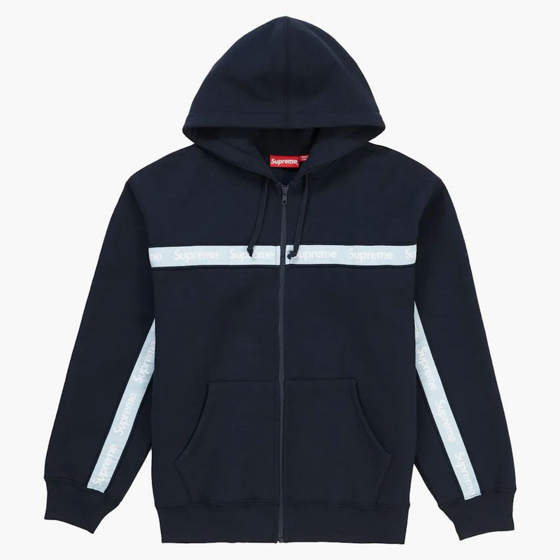 Stripe di testo Supremo Zip Up Fedetta con cappuccio