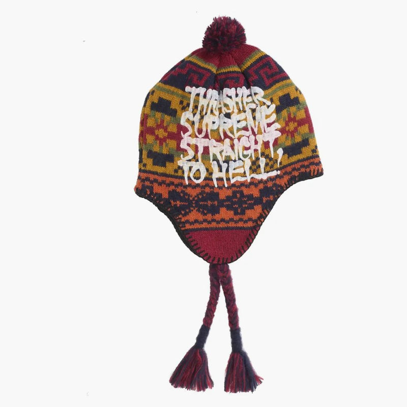 Supreme Thrasher Earflap Beanie czerwona