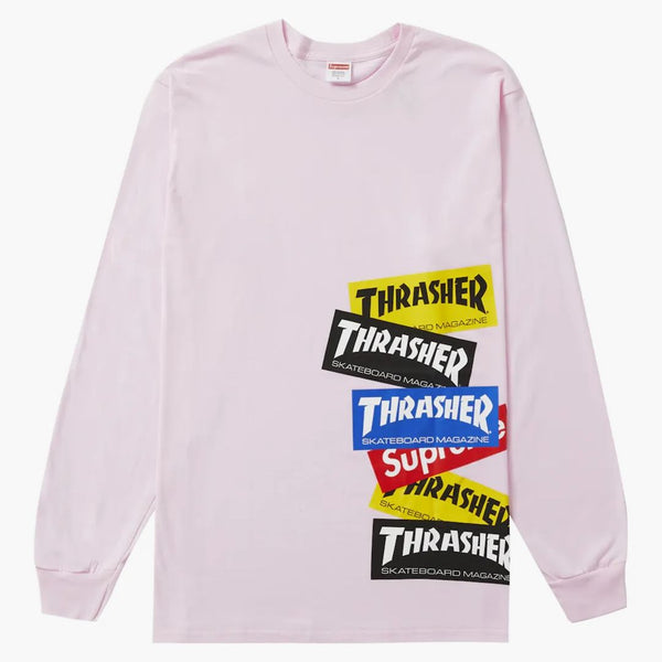 Thrasher supremo mult logo l/s t -tee rosa chiaro