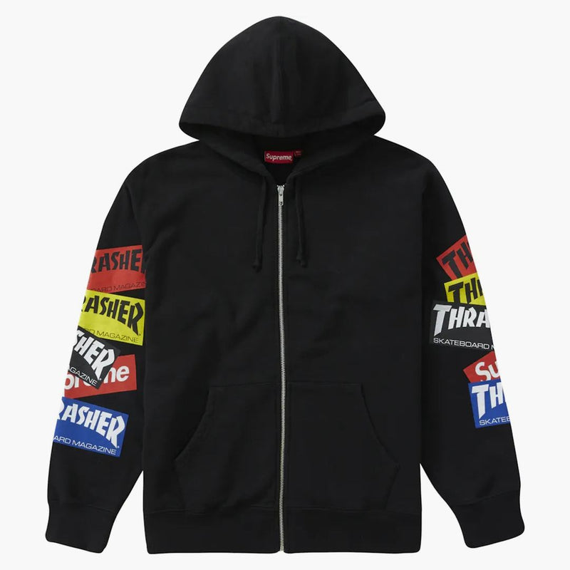 Nejvyšší Thrasher Multi Logo Zip Up Mikina s kapucí černá