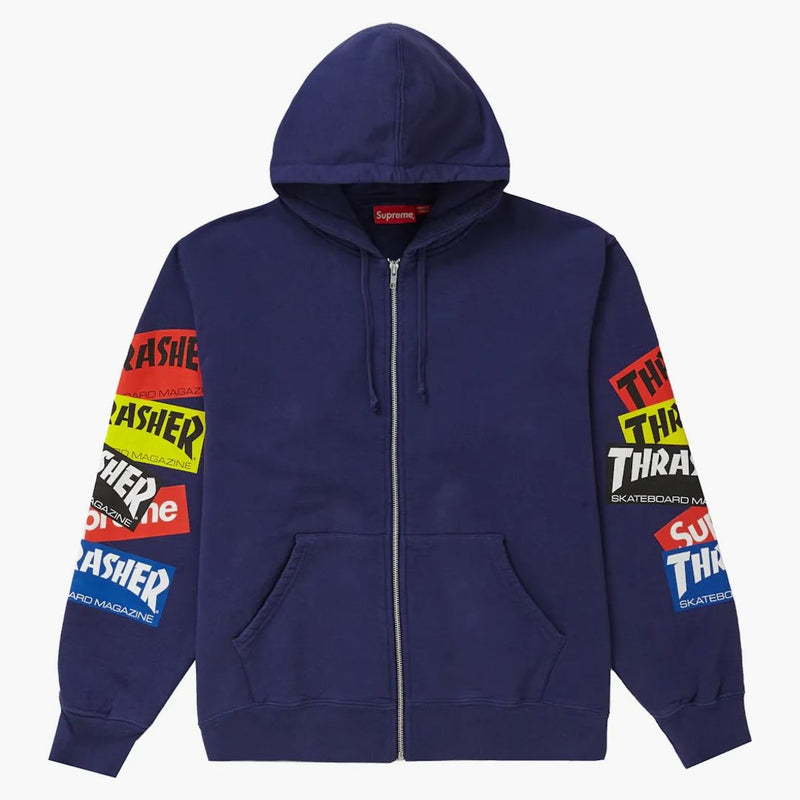 Nejvyšší Thrasher Multi Logo Zip Up Hooded Mikina Washed Navy