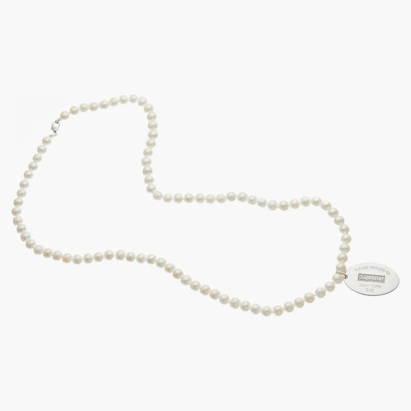 Supreme Tiffany & Co. Återgå till Tiffany Oval Tag Pearl Necklace Silver