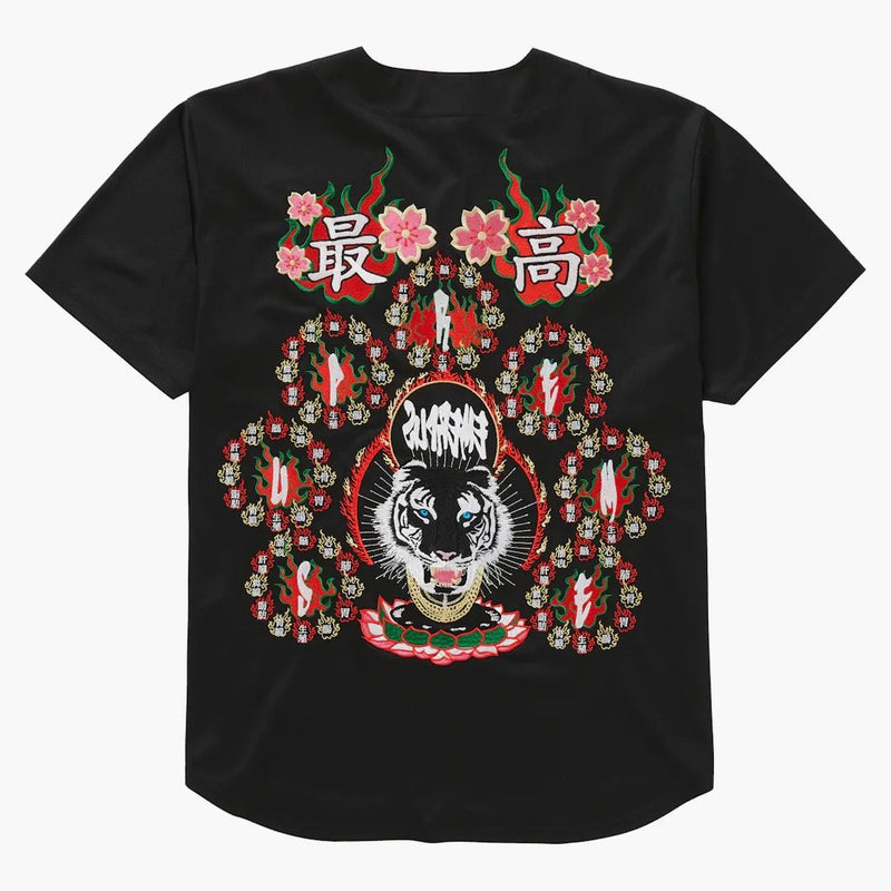 Supreme Tiger Embroidered Baseball Jersey Black