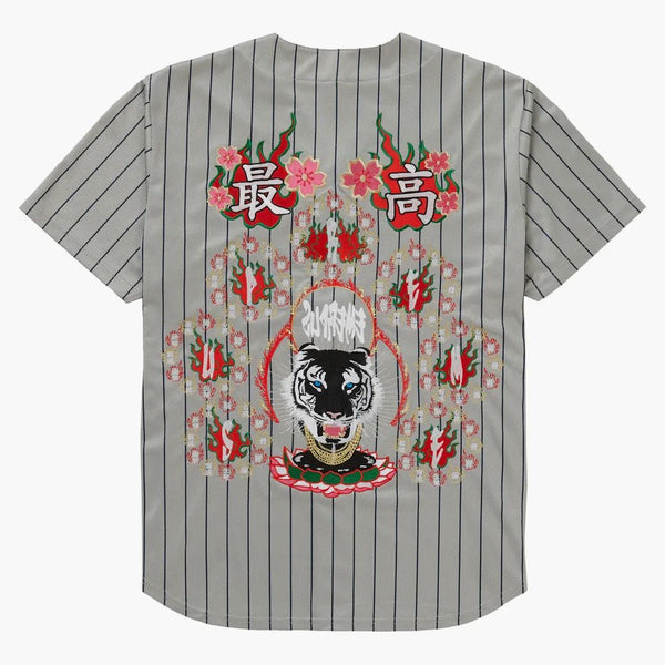 Supreme Tiger Embroidered Baseball Jersey Pinstripe