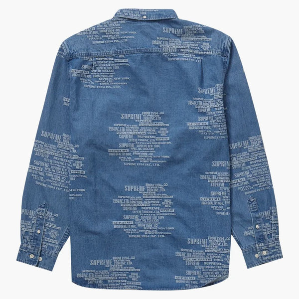 Högsta varumärke jacquard denim skjorta tvättad blå