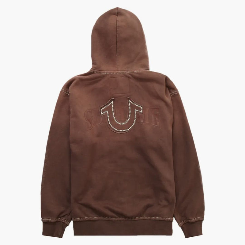 Nejvyšší pravá náboženství zip Up Hooded Mikina (FW22) Hnědá