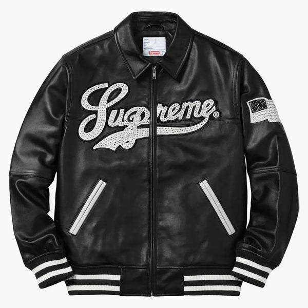 Supreme Uptown Studded Leather Varsity Jacket Black