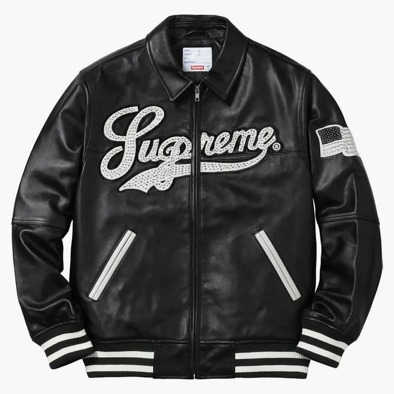 Supreme Uptown Studded Leather Varsity Jacket Black