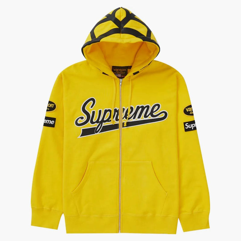 Supreme Vanson Leathers Spider Web Zip Up Felpa con cappuccio giallo
