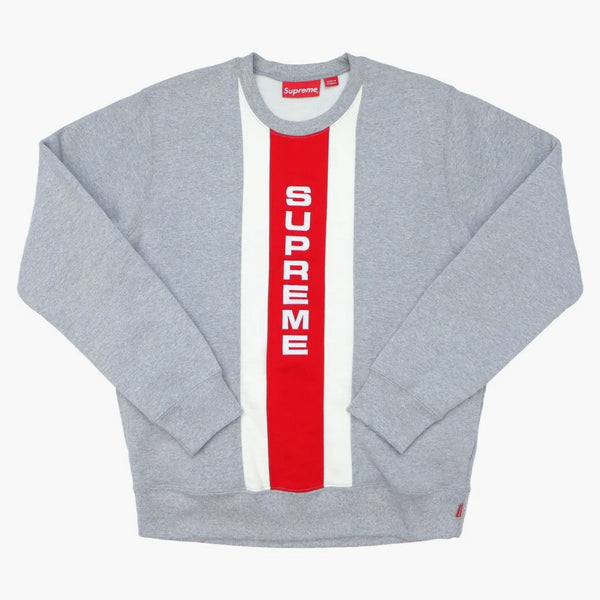 Supreme Vertical Logo Panel Crewneck Heather Grey