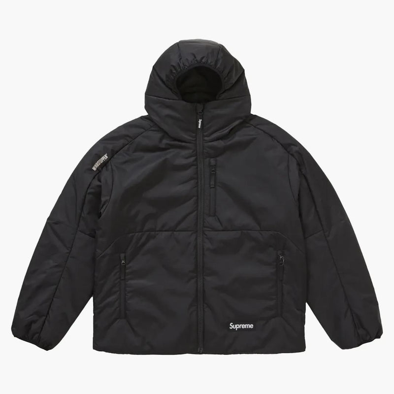 Giacca con cappuccio isolata suprema di Windstopper Nera