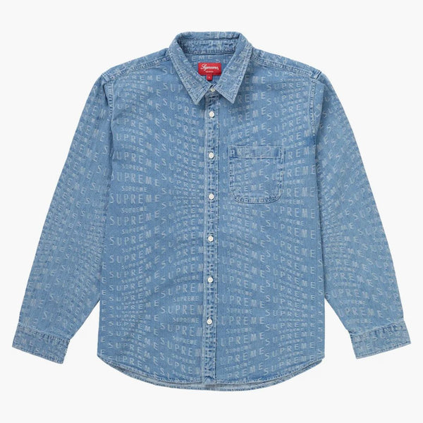 Supreme Warp Jacquard Logos Denim Shirt Blue