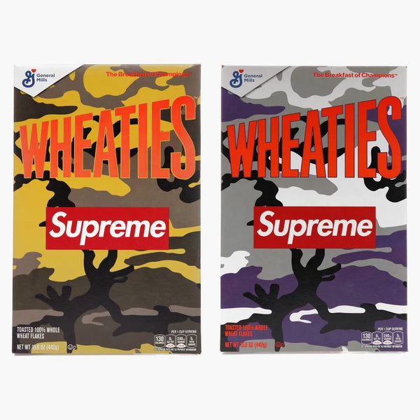 Supreme Wheaties Cereal Box Purple Camo & Orange Camo sada 2 (nehodná pro lidskou spotřebu)