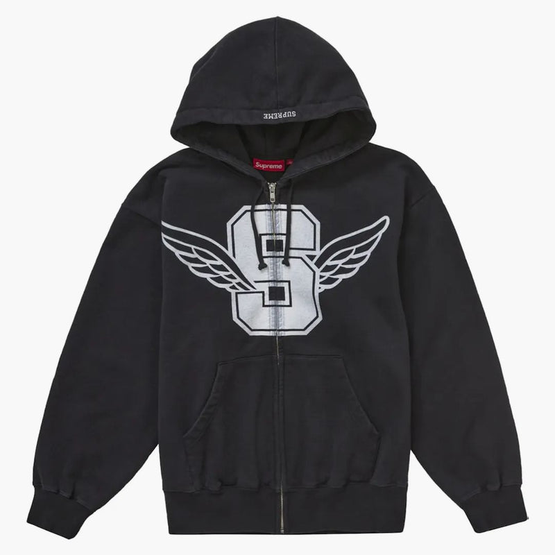 Nejvyšší křídla na zip Up kapucí černá mikina