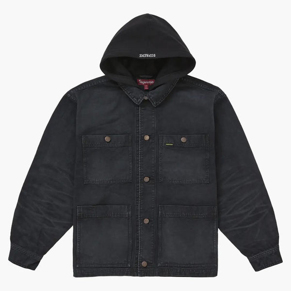Supreme Worn Hooded Chore Coat Black
