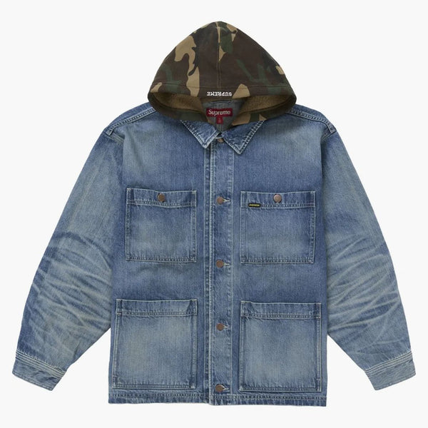 Supreme Worn Hooded Chore Coat Denim