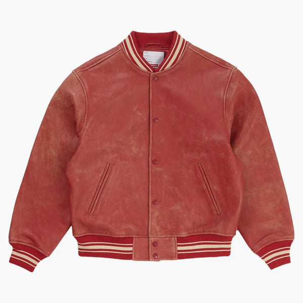Supreme slitna läder varsity jacka röd