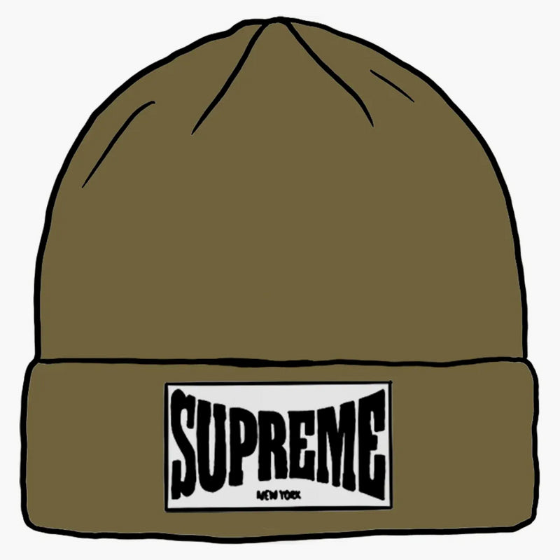 Supreme Woven Label Beanie Olive