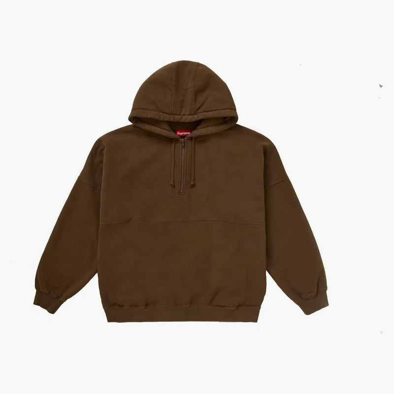 Supreme Avvolto mezza zip con cappuccio con cappuccio marrone polveroso