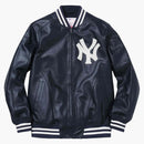 Supreme Yankees Leather Varsity Jacket Navy
