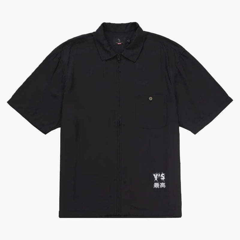 Supreme Y's By Yohji Yamamoto Silk Zip Up S/s Shirt Black