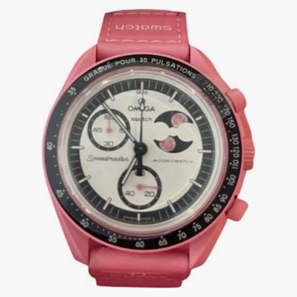 Swatch X Omega Bioceramic Moonswatch Mission to the Pink Moon SO3P700