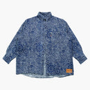 Takashi Murakami Flowers and Skulls Jacquard Denim Haori Shirt Dark Blue