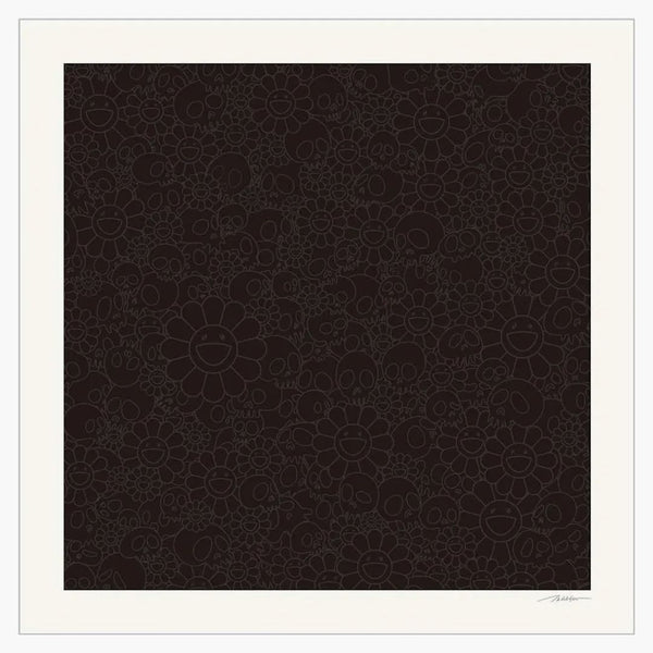 Takashi Murakami pro BLM Black Flowers & Skulls Square Print (podepsáno, vydání 300)