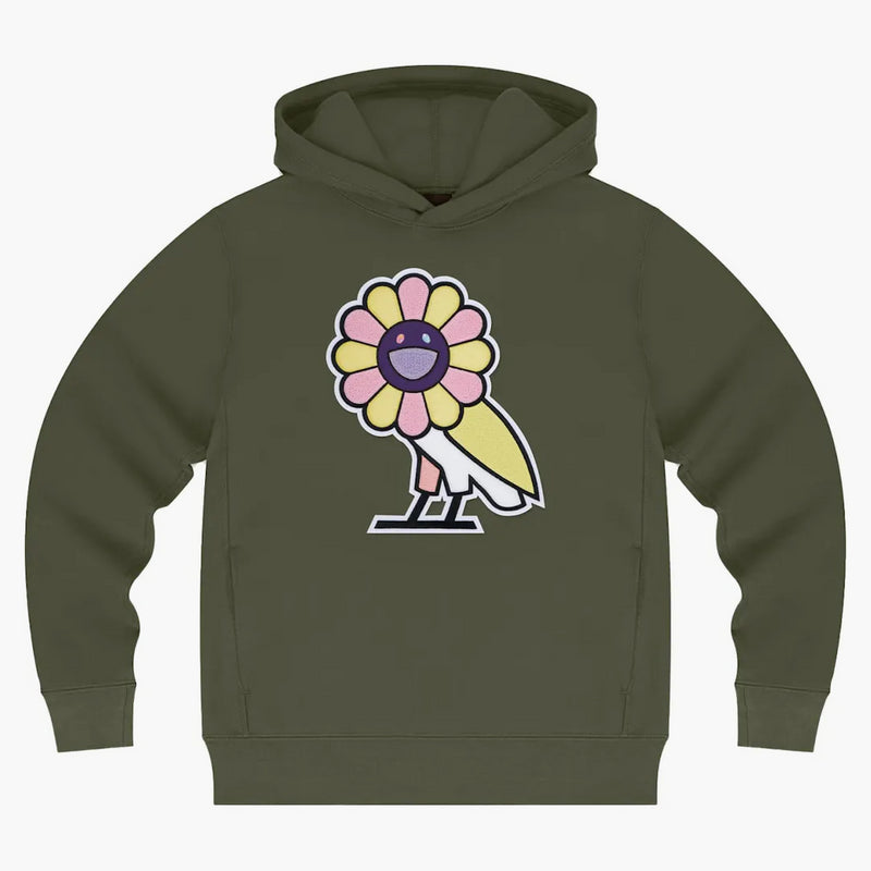 Takashi Murakami X Ovo Surplus Flower Owl Hoodie Military Green