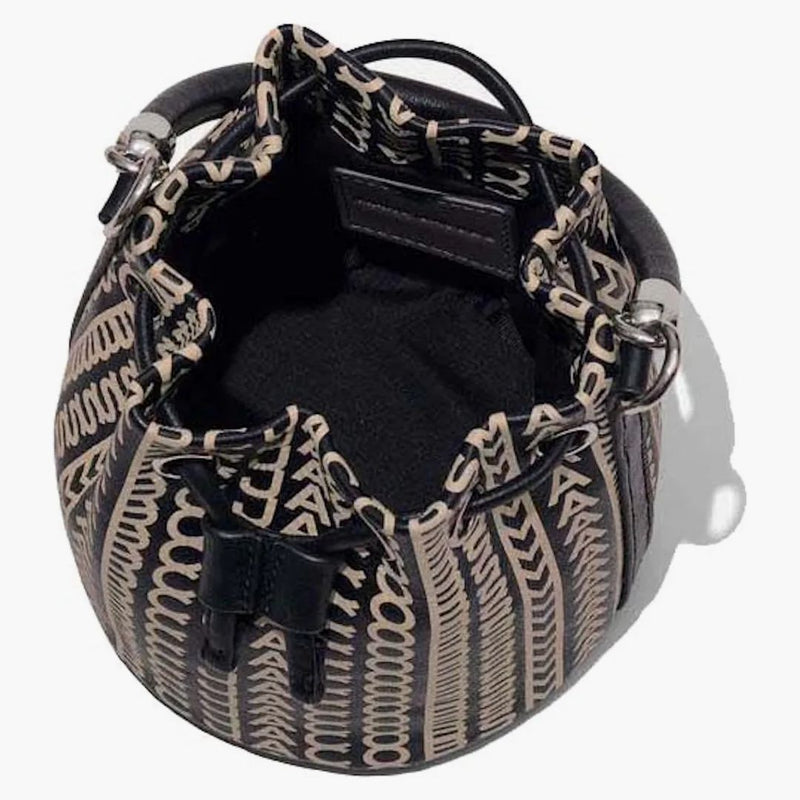 Marc Jacobs Monogram Leather Micro Bucket Bag Black/White