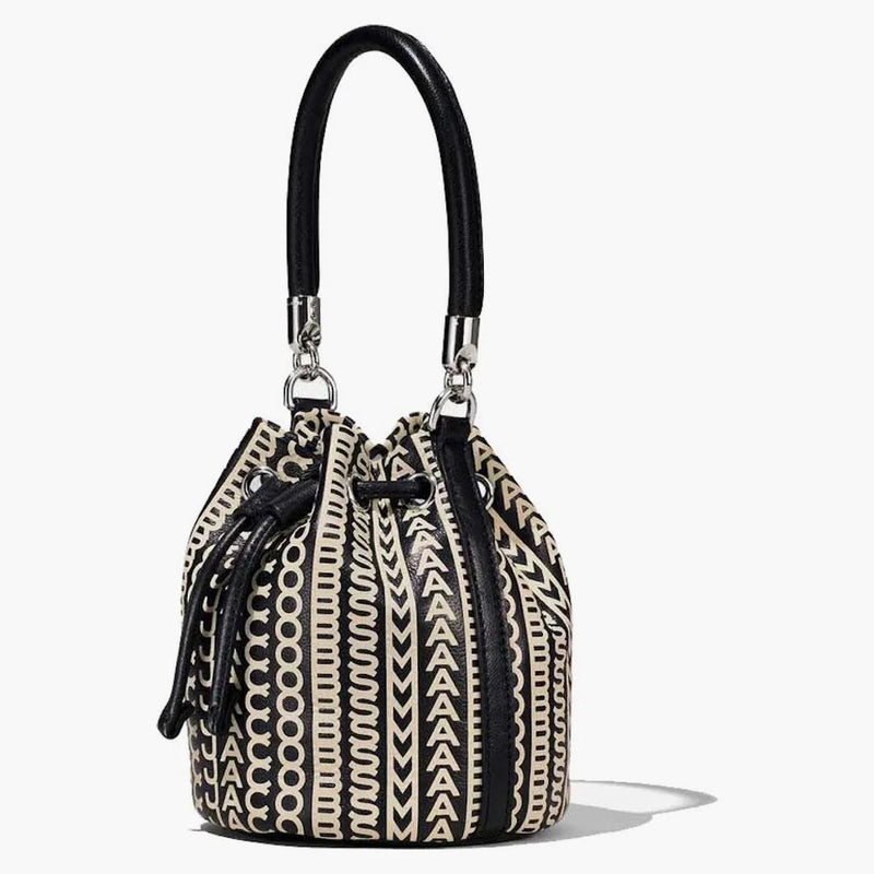 Marc Jacobs Monogram Leather Micro Bucket Bag Black/White