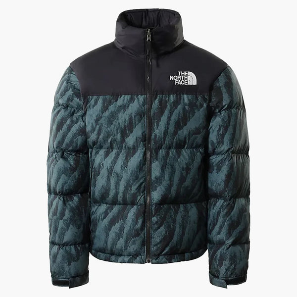 El North Face 1996 impreso Retro Nuptse 700 Relleno de la chaqueta empacable Bálsamo de madera verde Tiger estampado