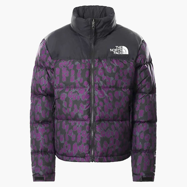 The North Face Womens 1996 Printed Retro Nupse 700 Fill Packable Jacket Gravity Purple Leopard Print