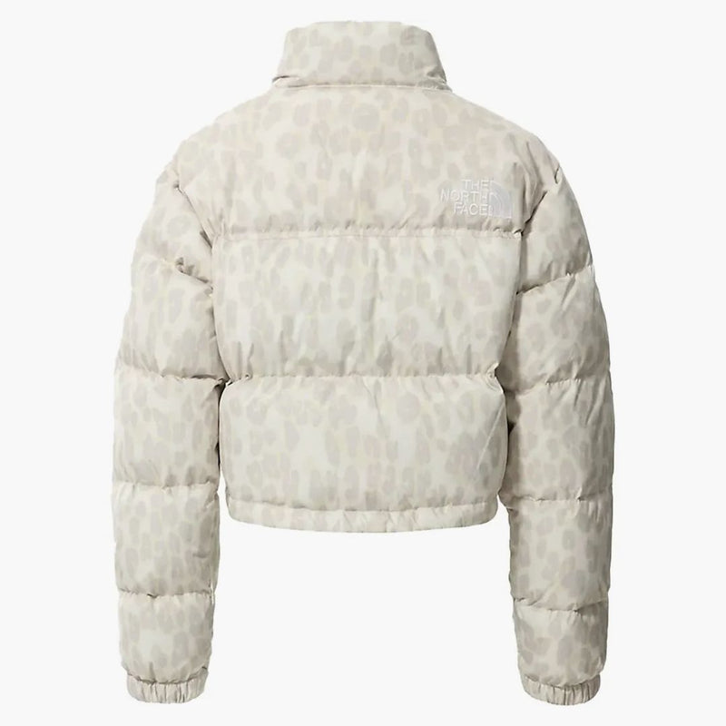The North Face Womens Printed Nuptse 700 Fill Short Jacket Silver Grey Leopard Print