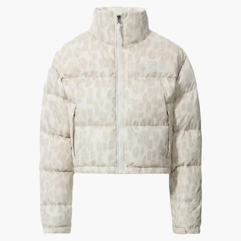 The North Face Womens Printed Nuptse 700 Fill Short Jacket Silver Grey Leopard Print