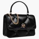 Tory Burch Kira Diamond Quilt Mini Top Handle Chain Wallet Black