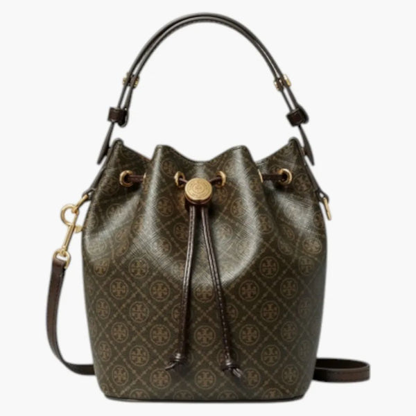 Tory Burch T Monogram Coated Canvas Mini Bucket Bag French Press