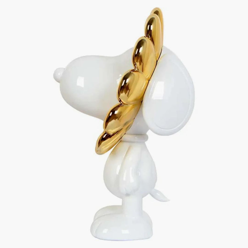 Toyqube Snoopy Gloss White | Gold Chrome Sunflower Sculpture