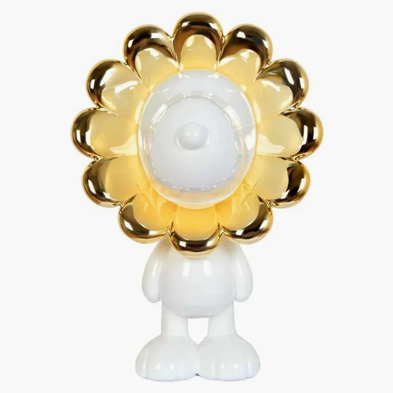 Toyqube Snoopy Gloss White | Gold Chrome Sunflower Sculpture