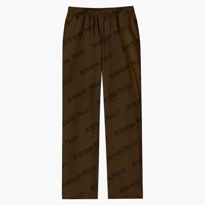 Travis Scott CJ X Audemars Piguet Logo Silk Pajama Pants Brown