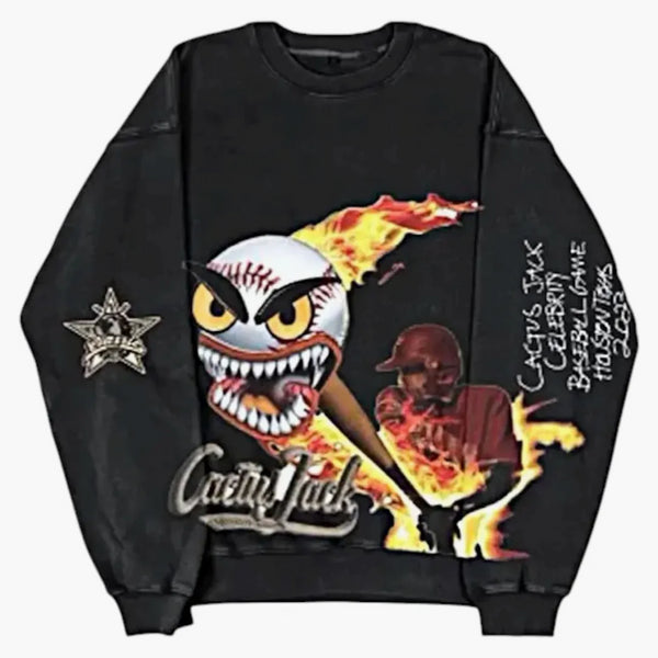 Travis Scott Cactus Jack Fast Ball Crewneck Black