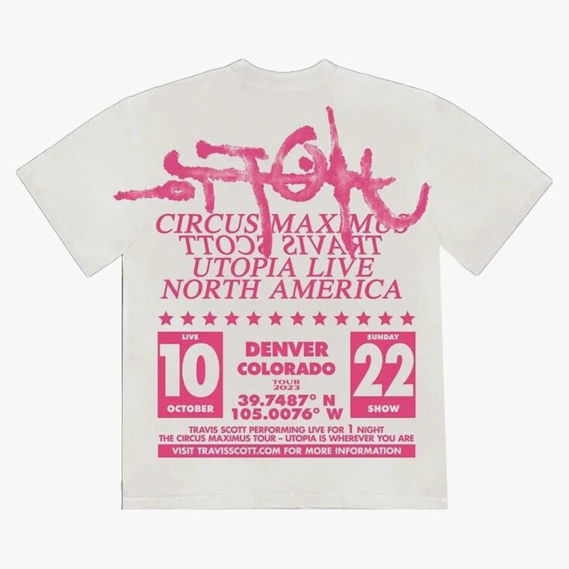 Travis Scott Utopia Circus Maximus Denver Colorado Tričko bílé