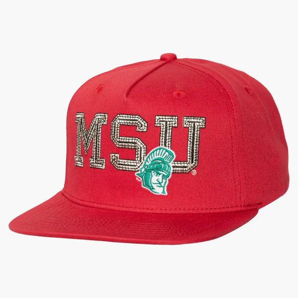 Travis Scott x Mitchell & Ness Michigan State Spartan's Snapback má červenou