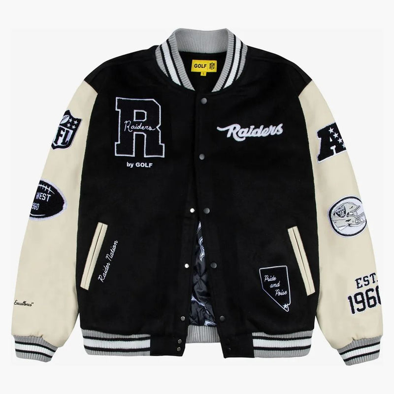 Tyler, skaparen Golf Wang X NFL Raiders Letterman Jacket Black