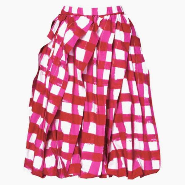 Uniqlo X Marni Women's Balloon Shape Check Skirt (Asia Sizing) Red
