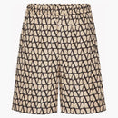 Valentino Allover Logo Silk Bermuda Beige/Black