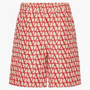 Valentino Allover Logo Silk Bermuda Beige/Red