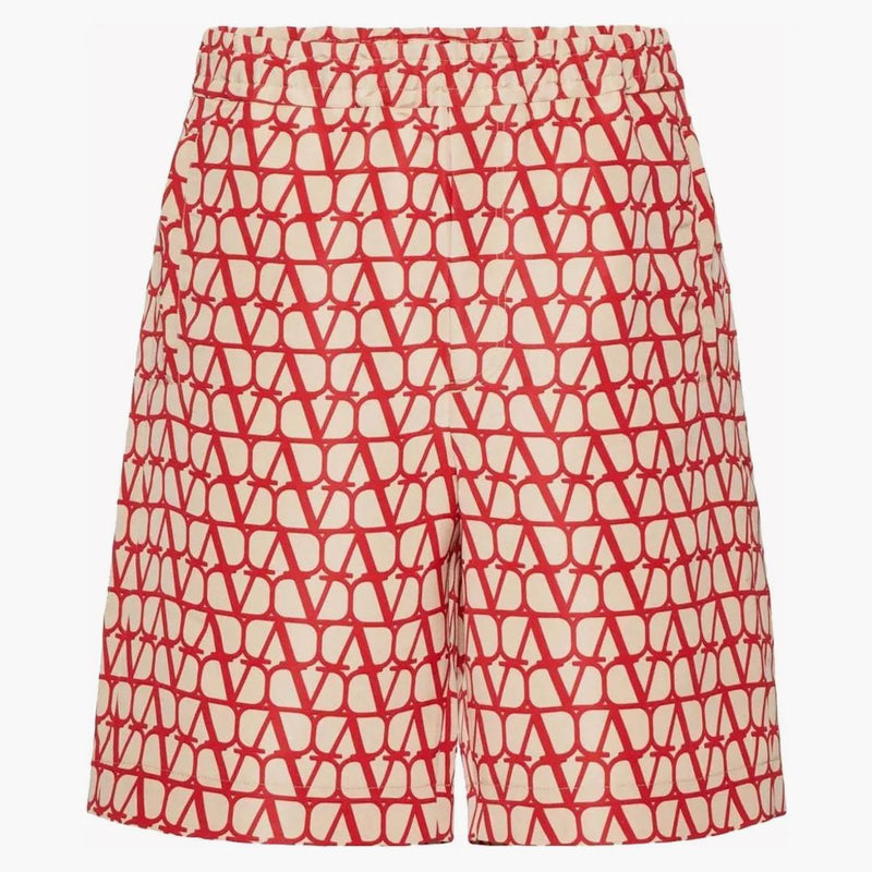 Valentino allover logo Bermuda beige/rosso