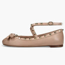 Valentino Garavani Rockstud Bow-EMBELLISHED CROSOVER-Strap Leather Ballet Flats Blush (Women's)