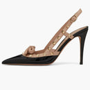 Valentino Garavani Rockstud Bow Slingback Patent Leather Pump 100mm Black Beige (Women's)